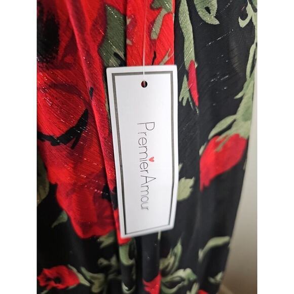 Premier Amour ~Woman Size 14~ Black/Red Floral Strappy Open Back Lined Dress NWT - Picture 2 of 10